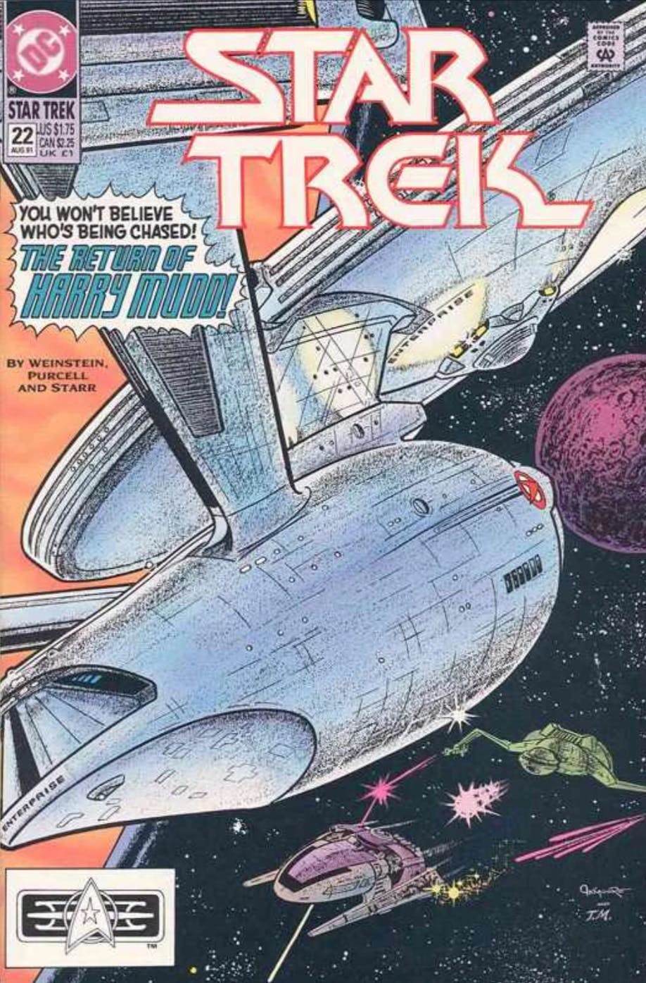 Star Trek Comic Cover for 'Mission: Muddled' featuring the Enterprise and the text 'The Return of Harry Mudd'