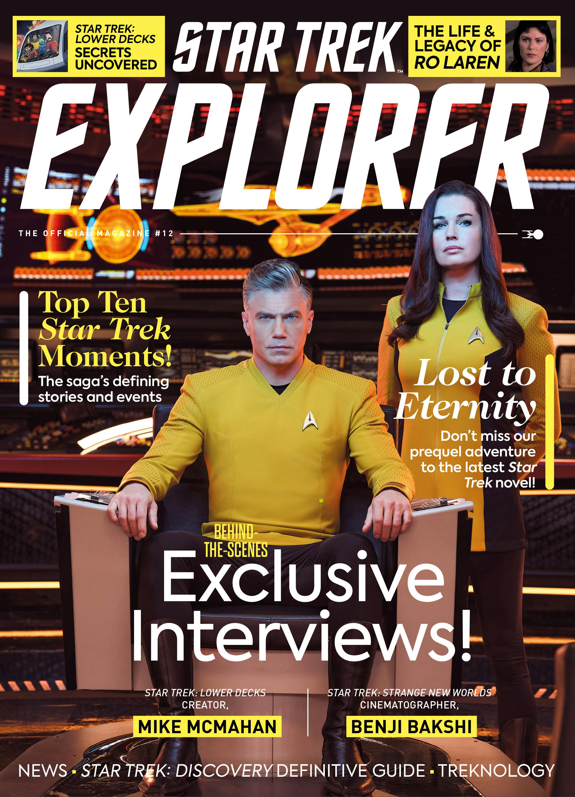 Star Trek Explorer #12 Newsstand Cover featuring Star Trek: Strange New Worlds' Christopher Pike and Una Chin-Riley