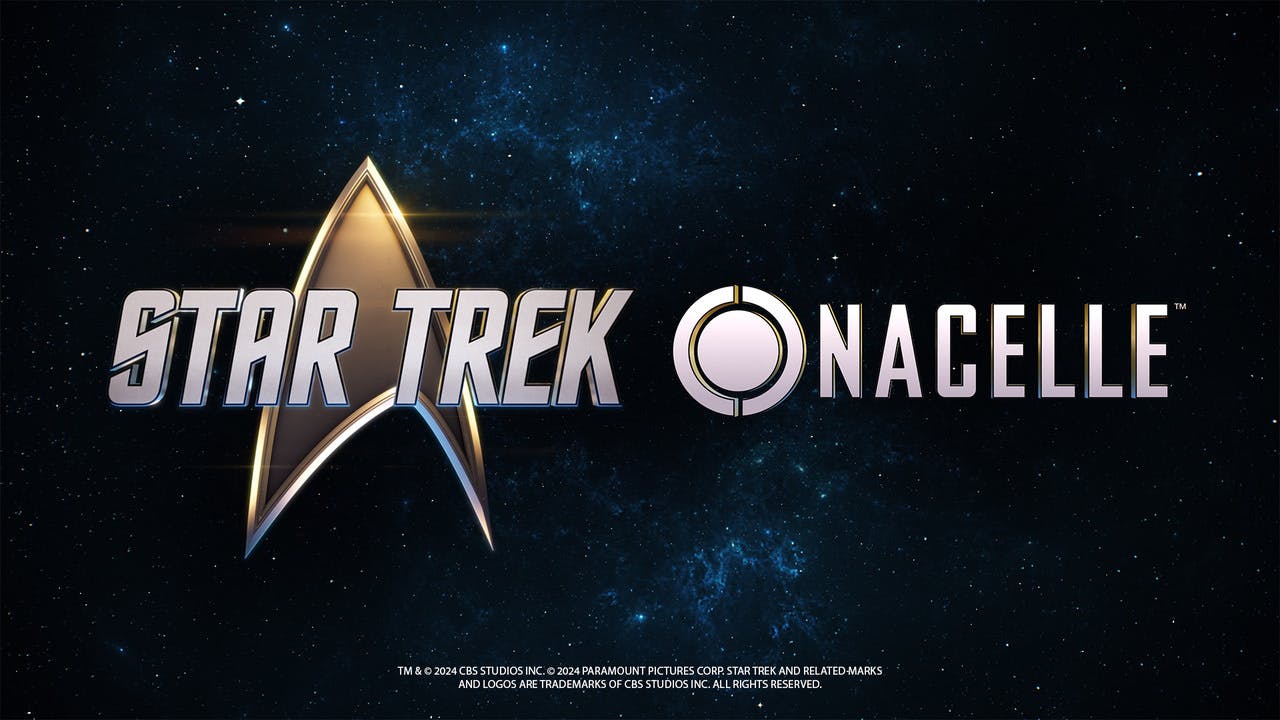 Star Trek and Nacelle Company logos against a blue nebula