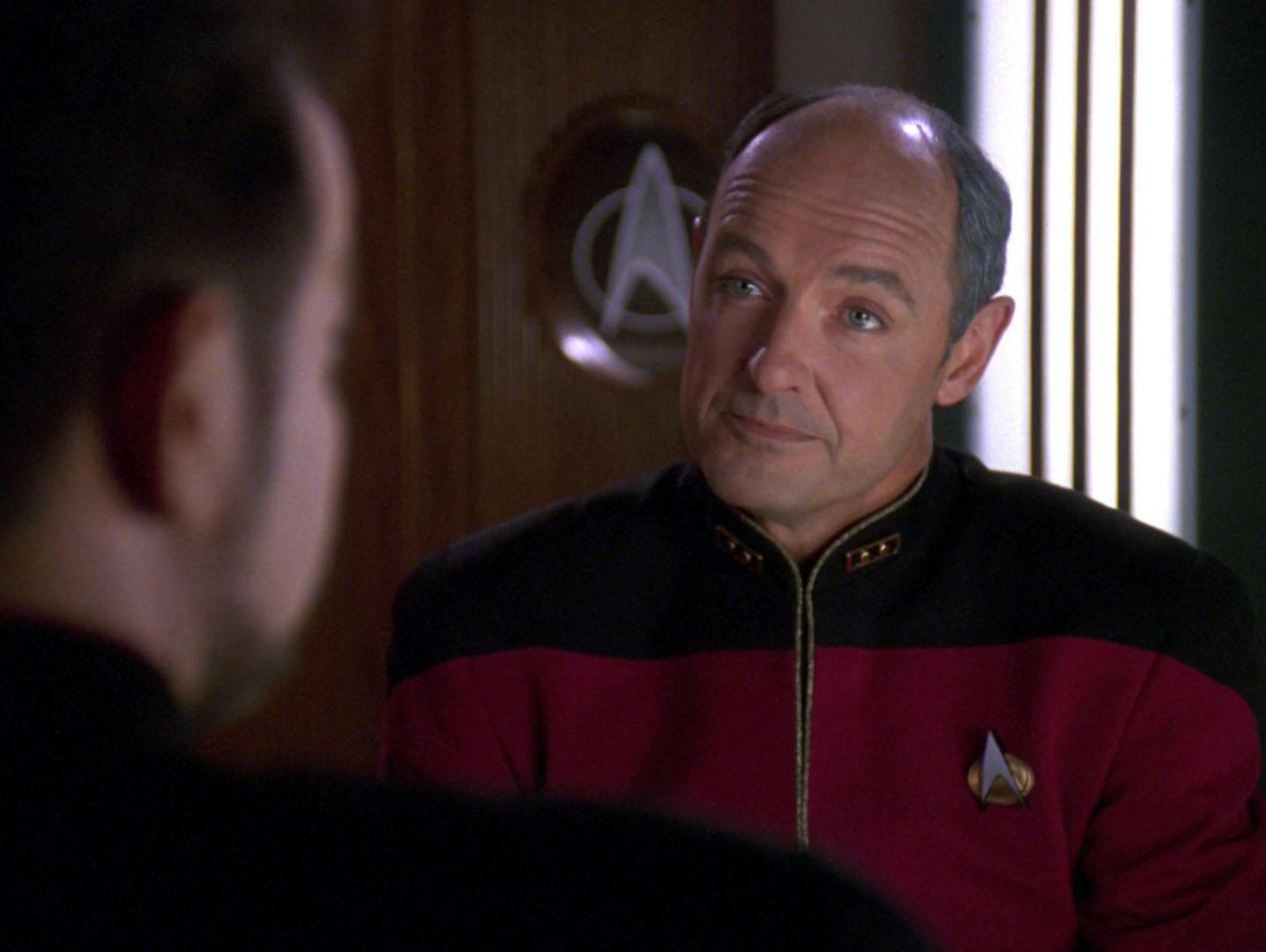 In the 10 Forward lounge, Will Riker reconnects with his former commanding officer, Admiral Erik Pressman, and discuss the implications of their experiment for the good of the Federation in 'The Pegasus'