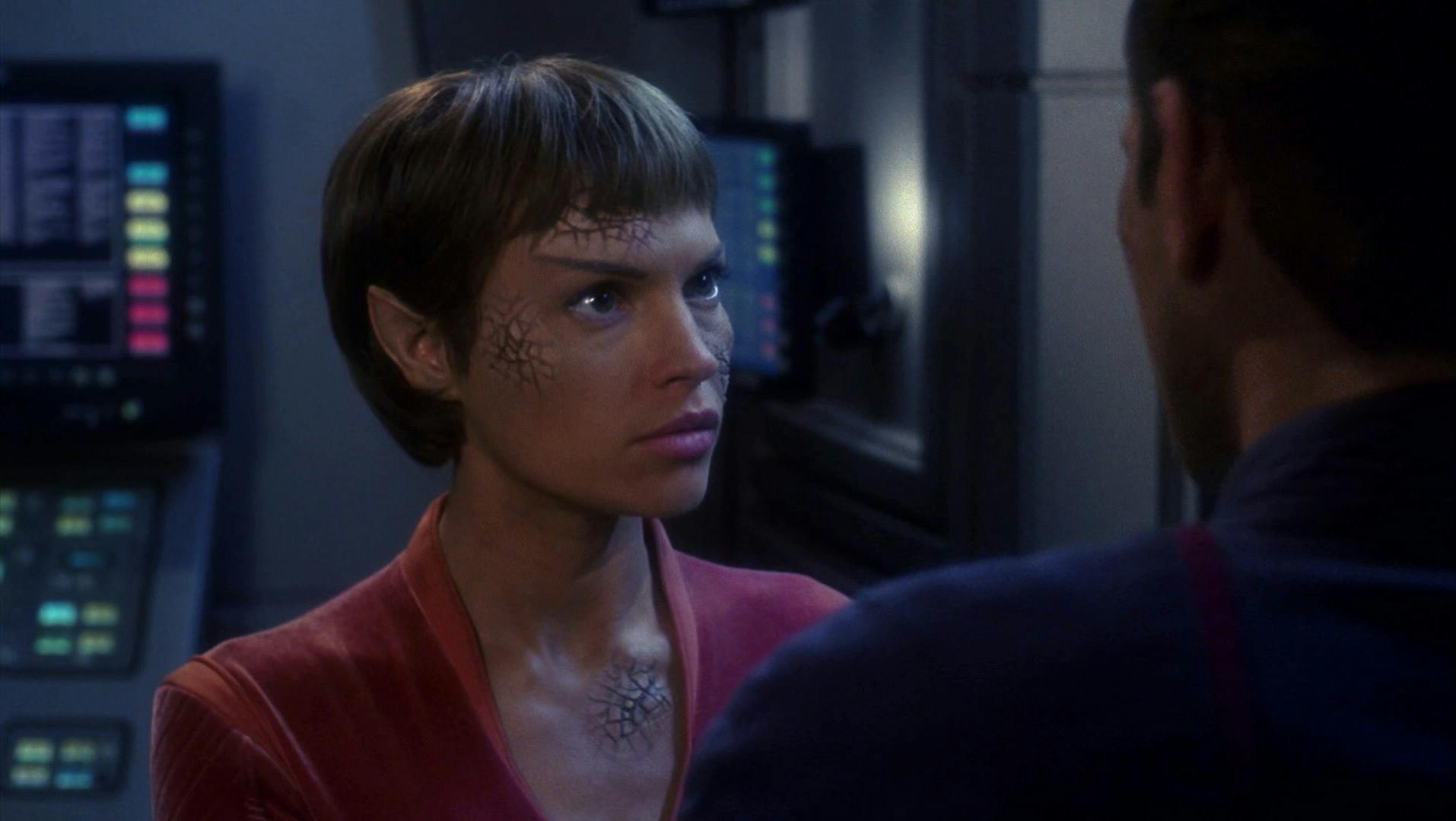 T'Pol faces Captain Archer following her destruction of the Sphere Builder's spheres in 'Zero Hour'