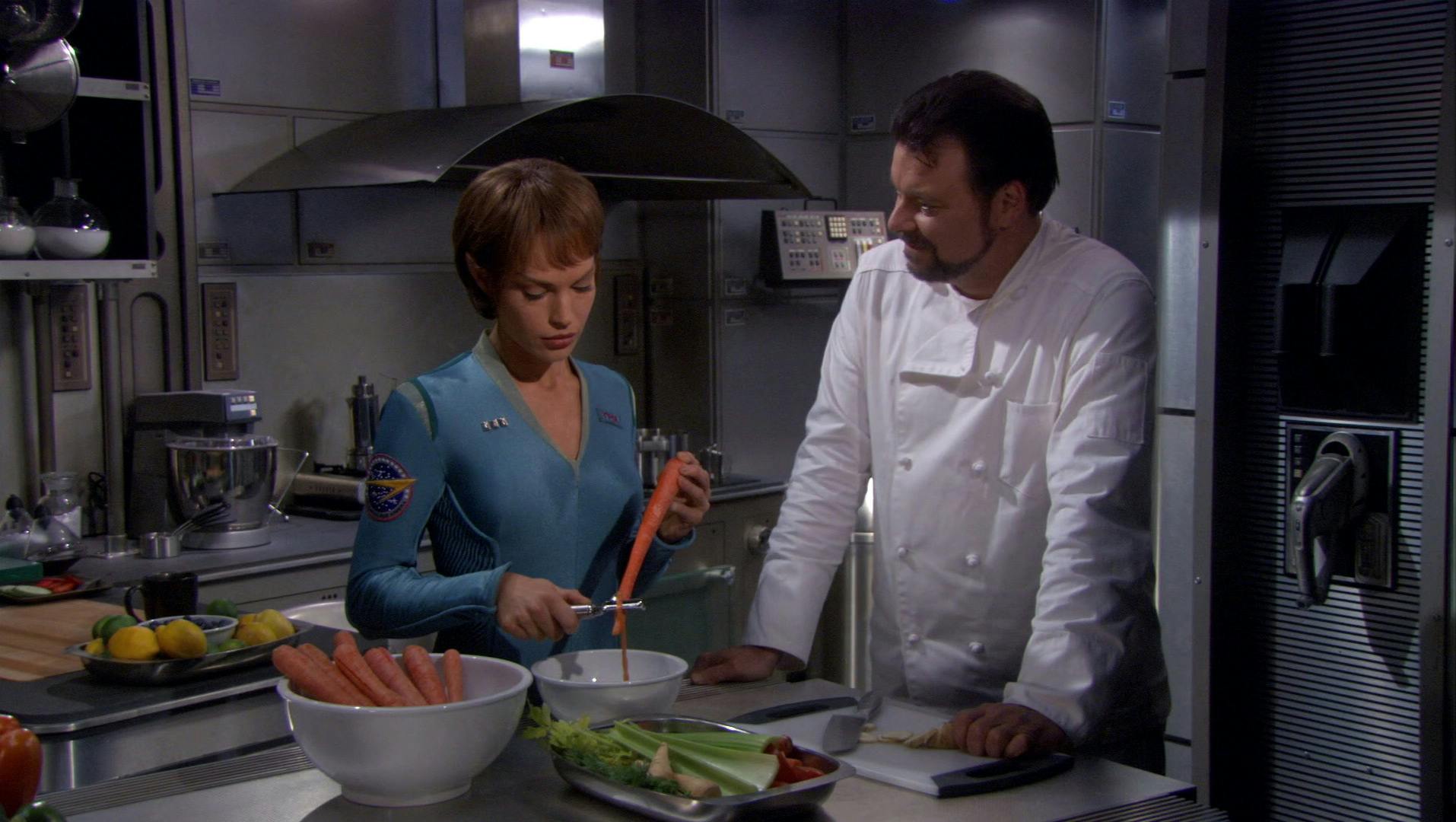 In a historical holo-program, Riker posing as a chef suggests to T'Pol to prepare some Andorian cabbage soup for Shran in 'These Are The Voyages...'