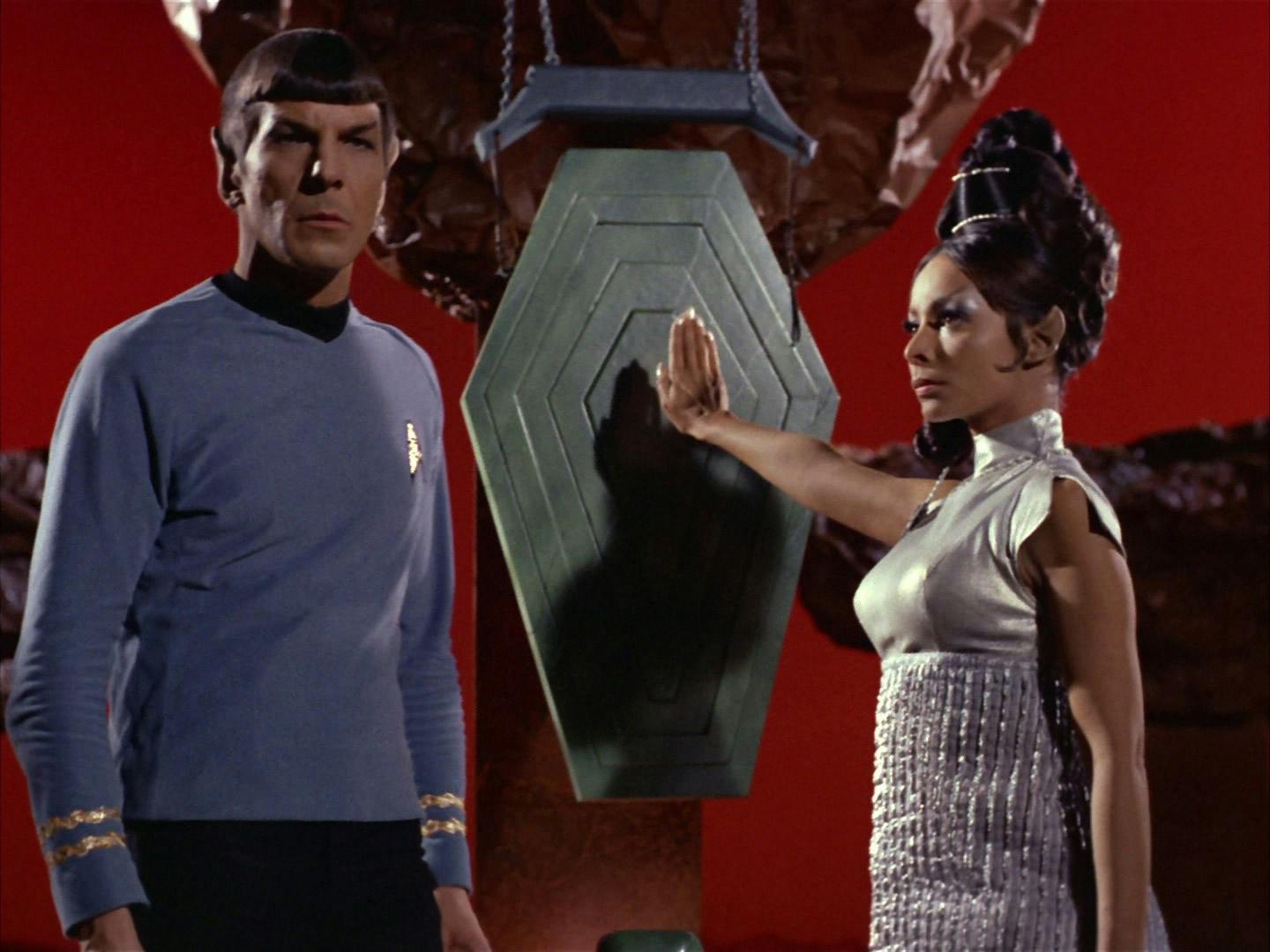 As Spock is set to perform the Vulcan marriage ritual, the koon-ut-kal-if-fee; T'Pring stops him, rejecting him, and invokes the kal-if-fee and choosing Kirk as her champion in 'Amok Time'