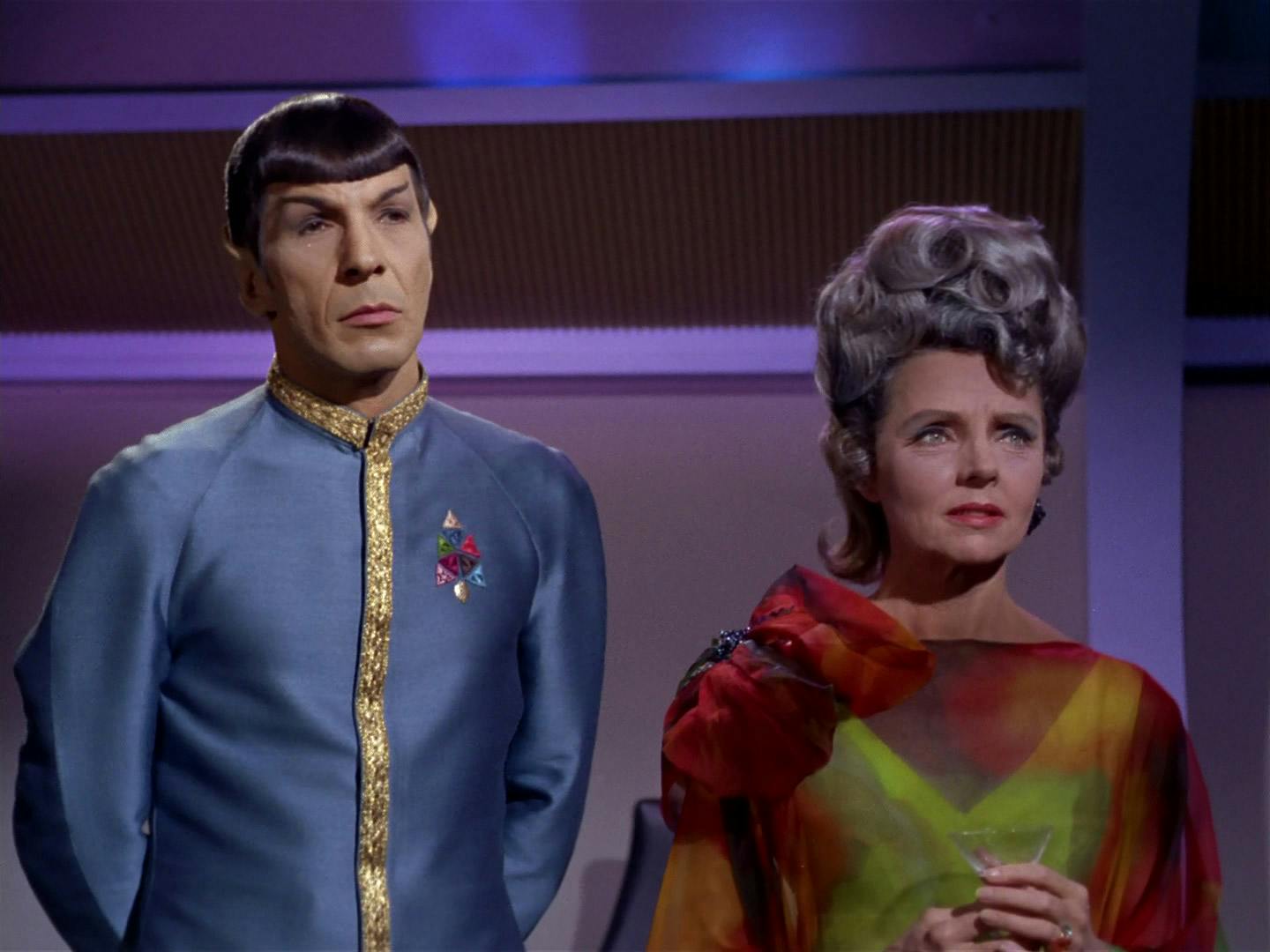 Spock stands beside his mother Amanda Grayson aboard the Enterprise in 'Journey to Babel'