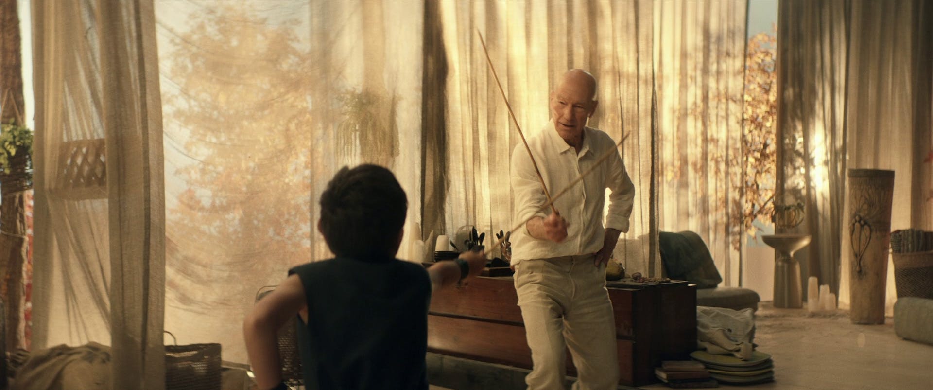 Picard, befriending a young Elnor, teaches him how to fence in 'Absolute Candor'