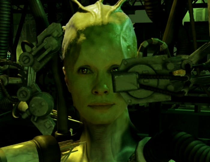 Close-up of the Borg Queen in her chamber in 'Unimatrix Zero, Part I'
