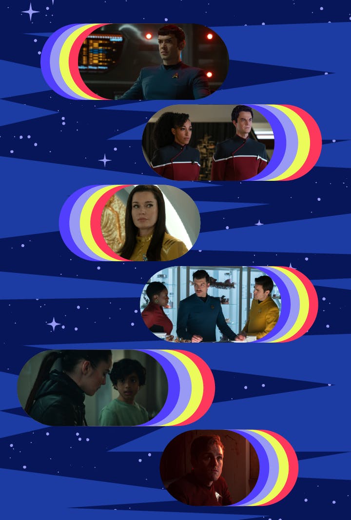 Collage featuring episodic stills of key Star Trek: Strange New Worlds Season 2 moments