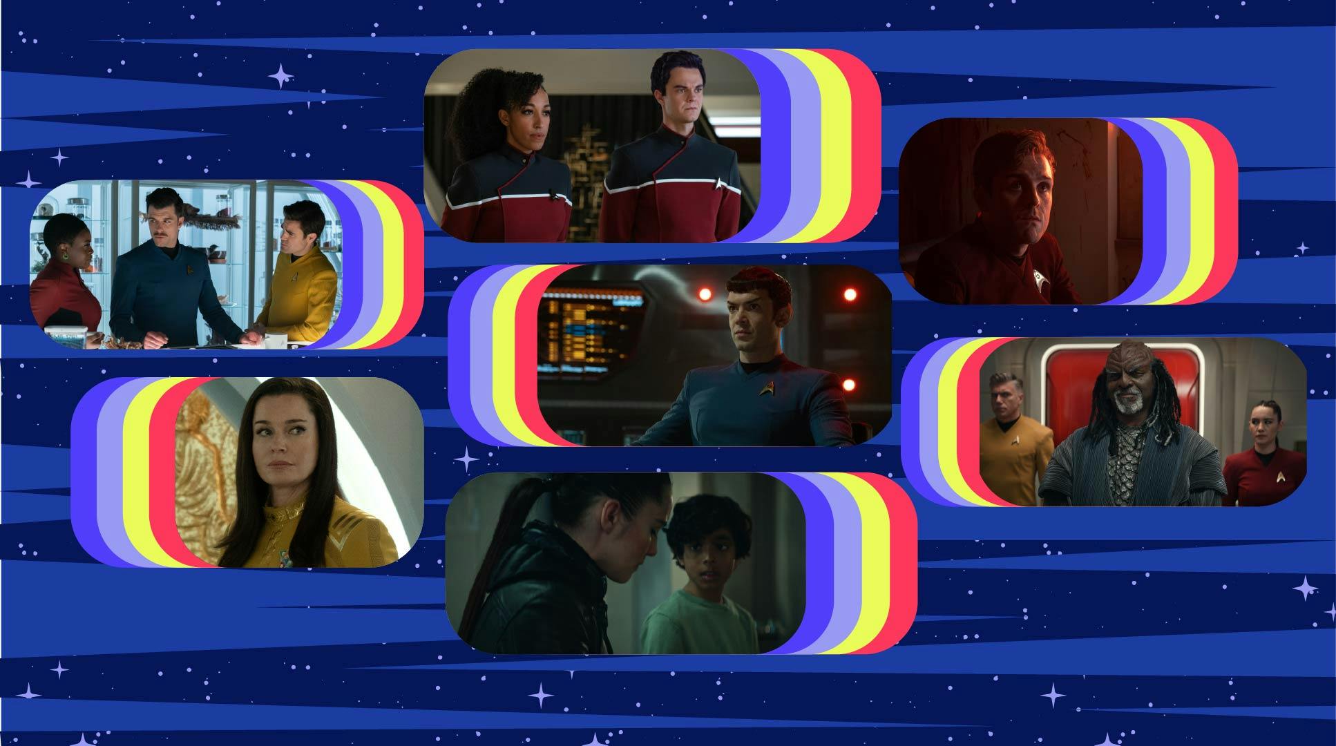 Collage featuring episodic stills of key Star Trek: Strange New Worlds Season 2 moments