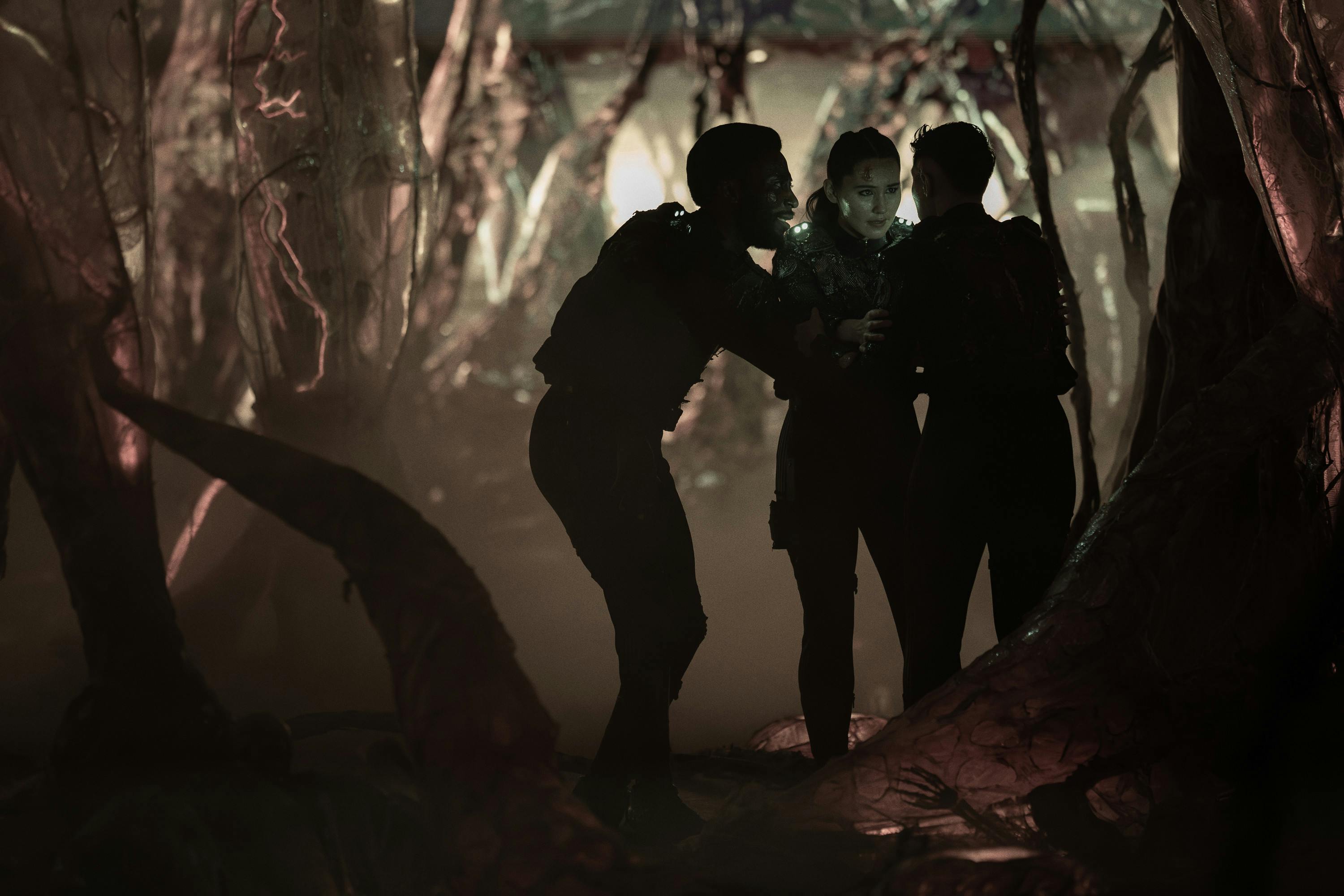 Emerging from the Gorn feeding sacks, M'Benga and La'An rush to check on Ortegas in 'Hegemony, Part II'