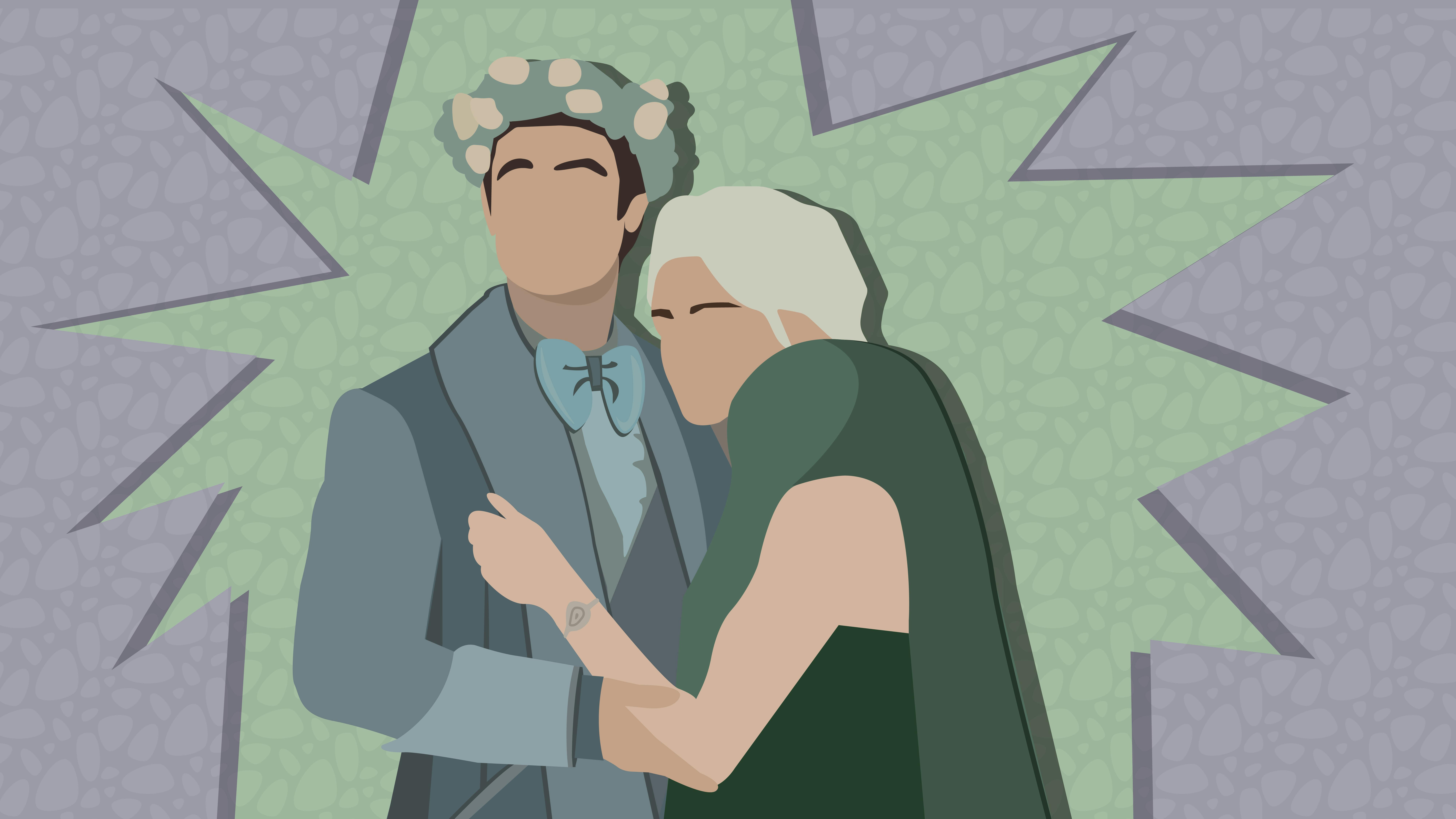 Illustration of Dr. Roger Korby and Christine Chapel embracing at Chapel and Spock's wedding in 'Wedding Bell Blues'