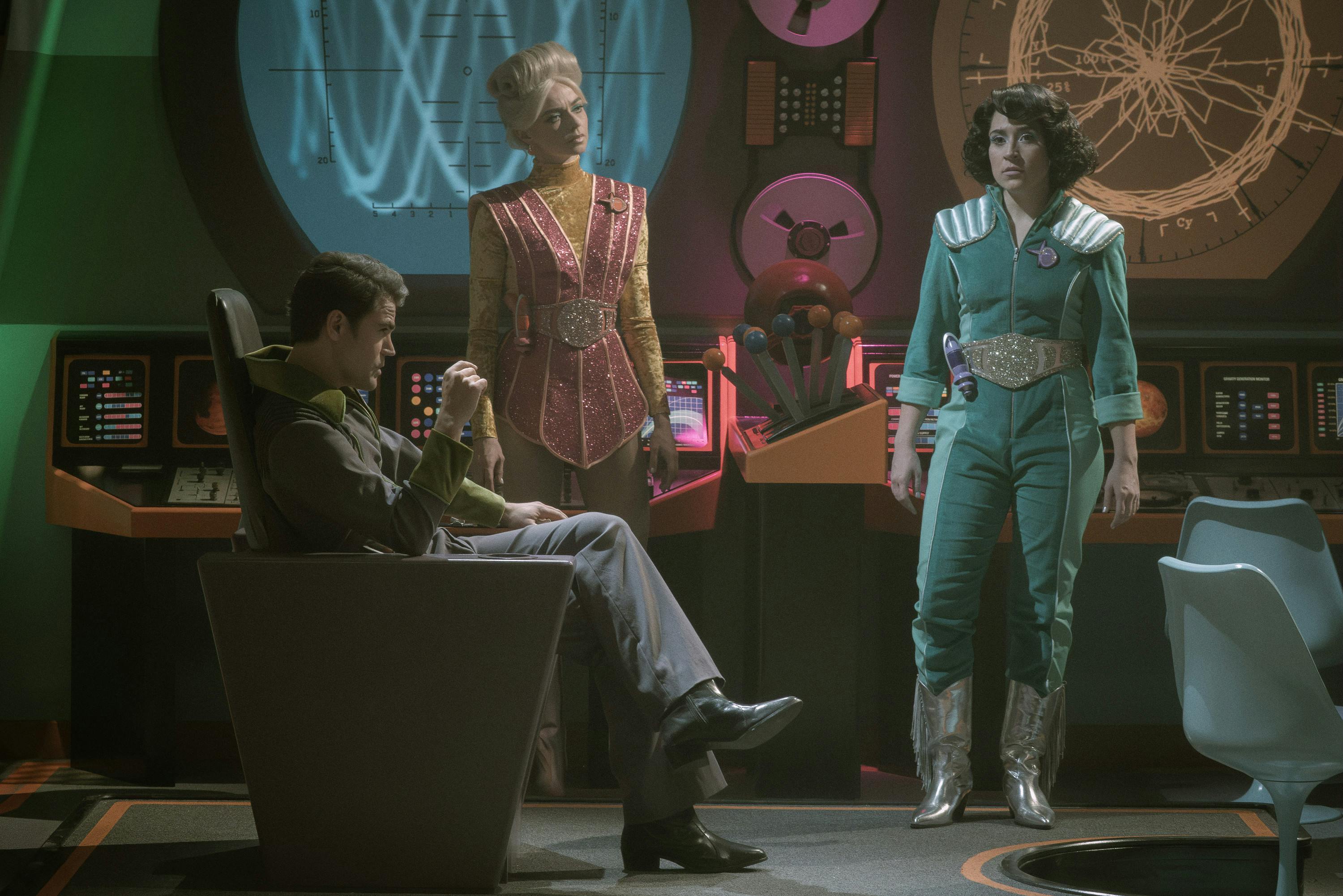 Maxwell Saint, Adelaide Shaw, and Lee Woods on the set of The Last Frontier in 'A Space Adventure Hour'