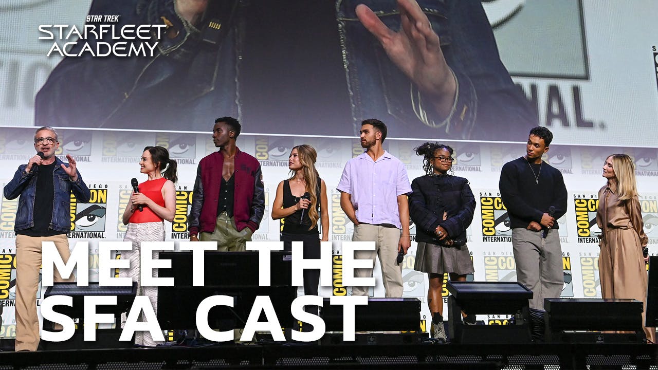 Alex Kurtzman, Noga Landau, Karim Diane, Bella Shepard, George Hawkins, Kerrice Brooks, Sandro Rosta and Holly Hunter speak onstage at SDCC