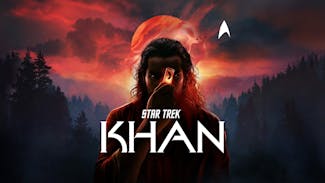 Star Trek: Khan audio series key art featuring Khan on the surface of Ceti Alpha V holding a ceti eel