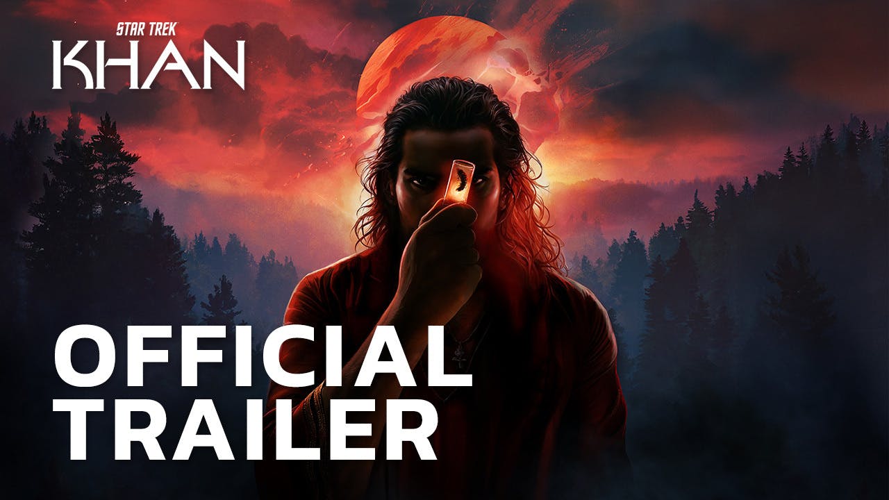 Star Trek: Khan audio series key art featuring Khan on the surface of Ceti Alpha V holding a ceti eel