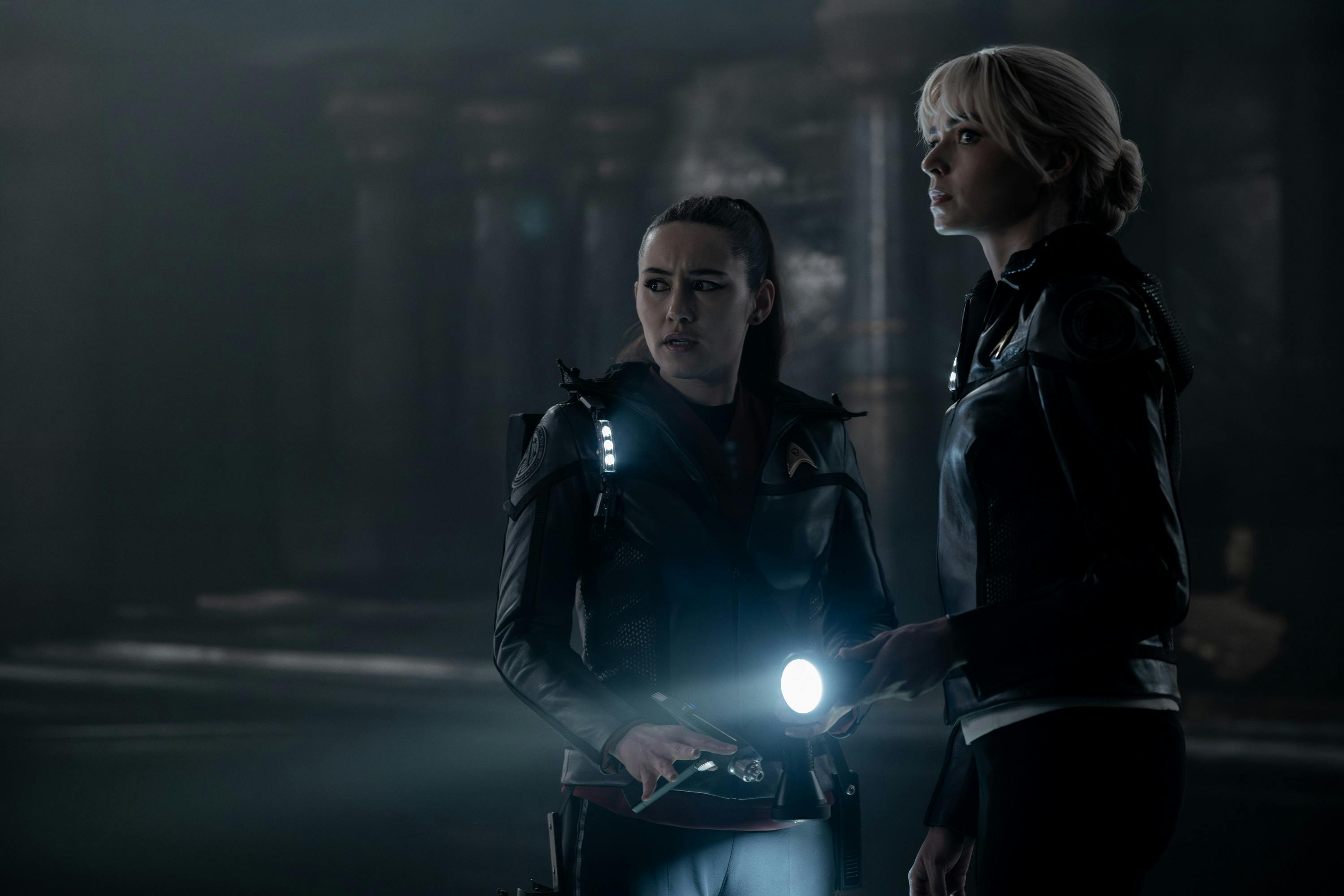 La'An and Chapel navigate a structure on Vadia Nine while on a research mission in 'Through the Lens of Time'