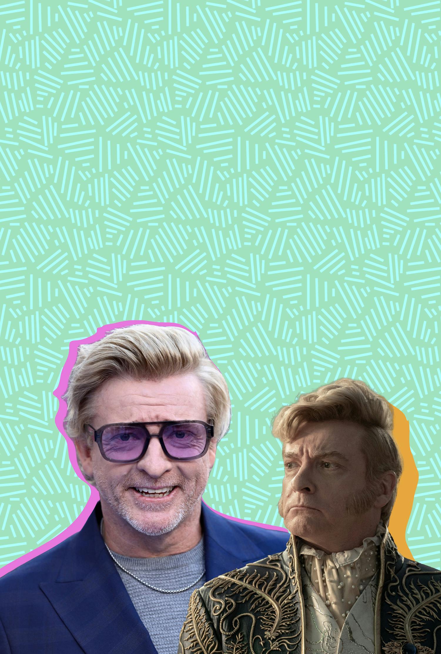 Collage of Rhys Darby and his Strange New Worlds character Trelane