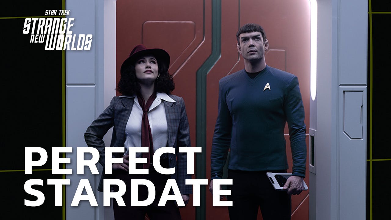 La'An as Amelia Moon and Spock enter the Enterprise's new Holodeck in 'A Space Adventure Hour'