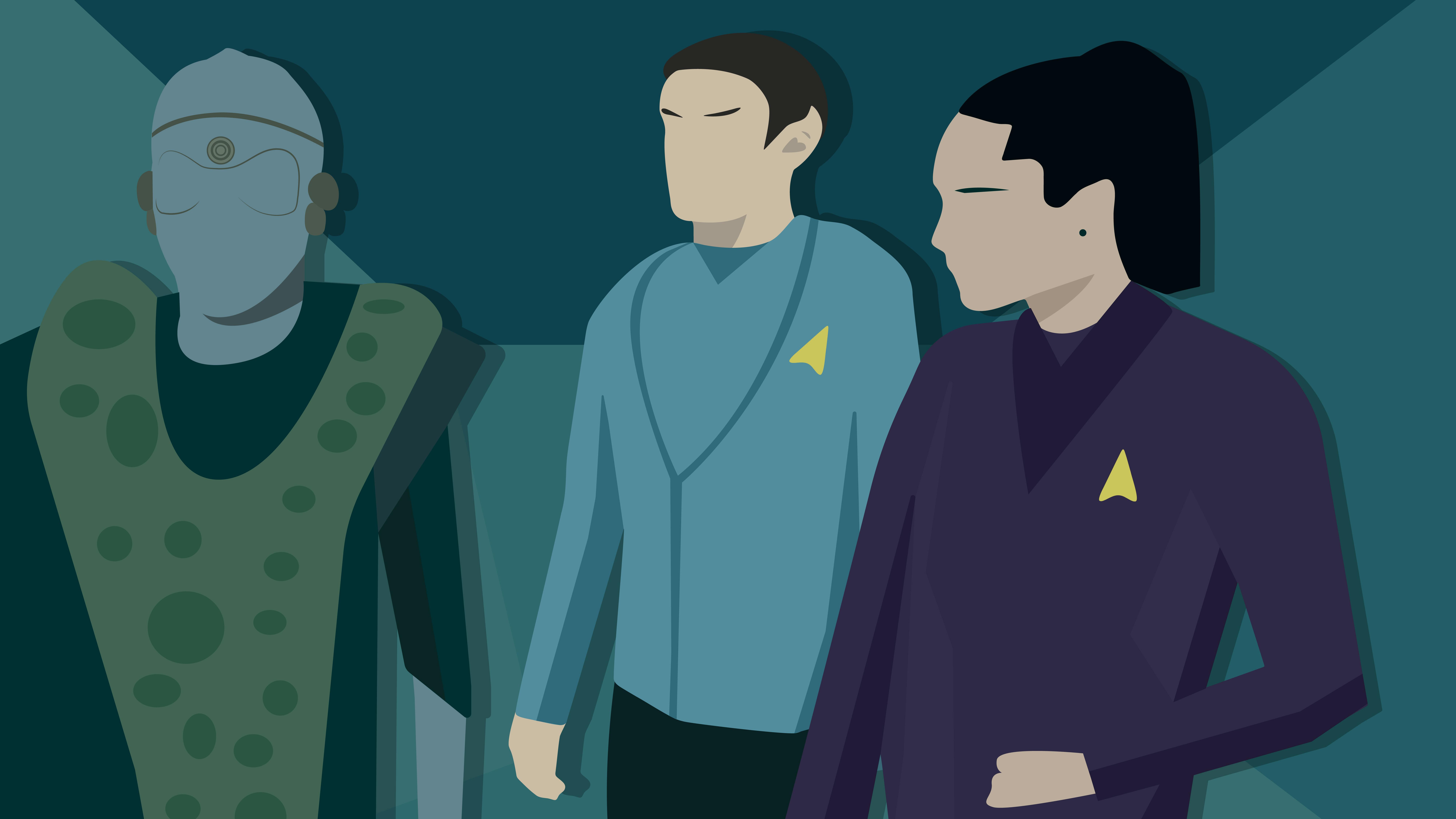 Illustration of Spock and La'An facing N'Jal in 'Through the Lens of Time'