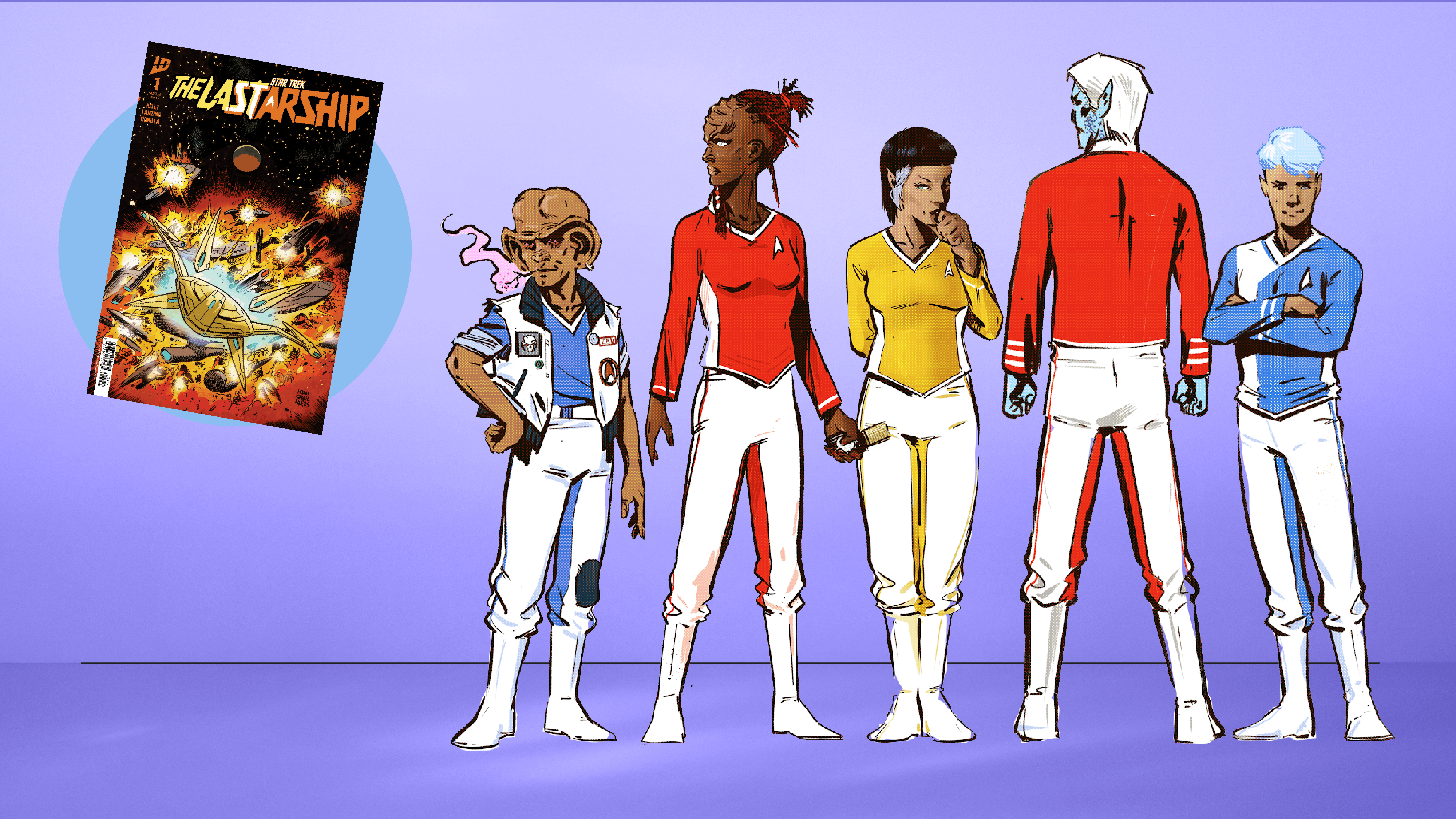 STAR TREK: THE LAST STARSHIP character designs by Adrián Bonilla next to Issue #1 cover Francesco Francavilla