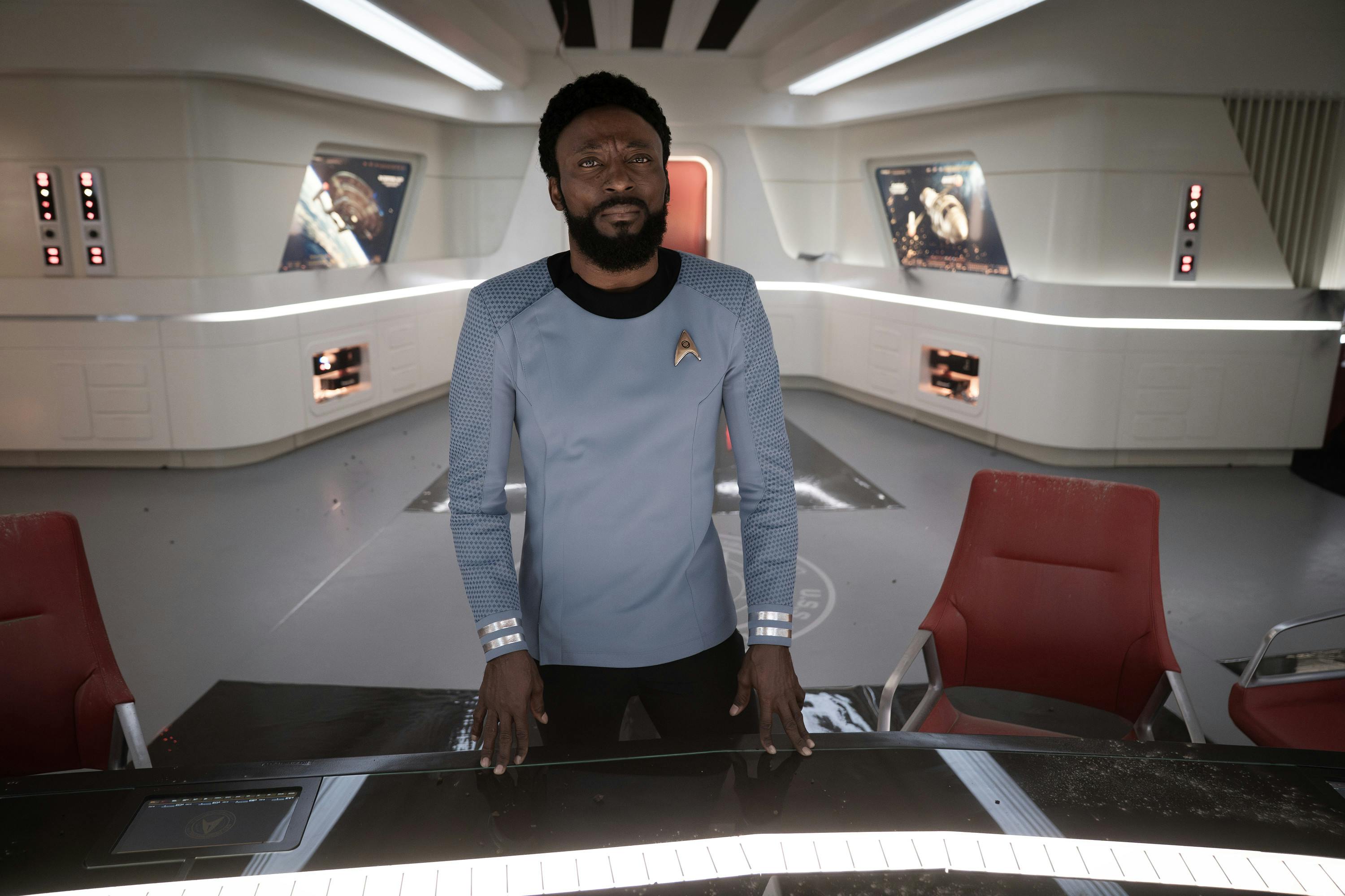 M'Benga stands beside the Ready Room's conference table in 'What is Starfleet?'