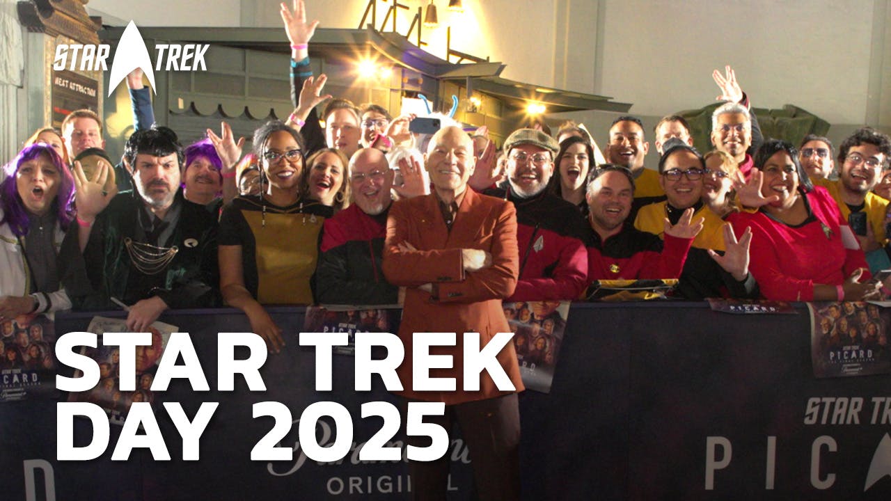 Patrick Stewart stands with fans at the Star Trek: Picard Season 3 World Premiere in Hollywood, CA 
