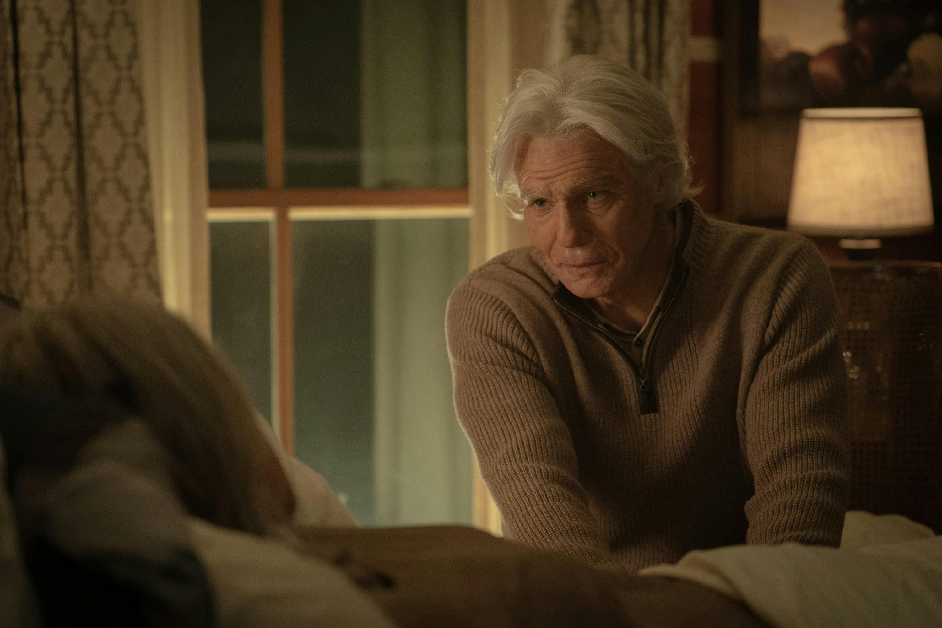 In an experience of another life, an older Pike sits besides his wife Marie Batel as she lays in bed in 'New Life and New Civilizations'