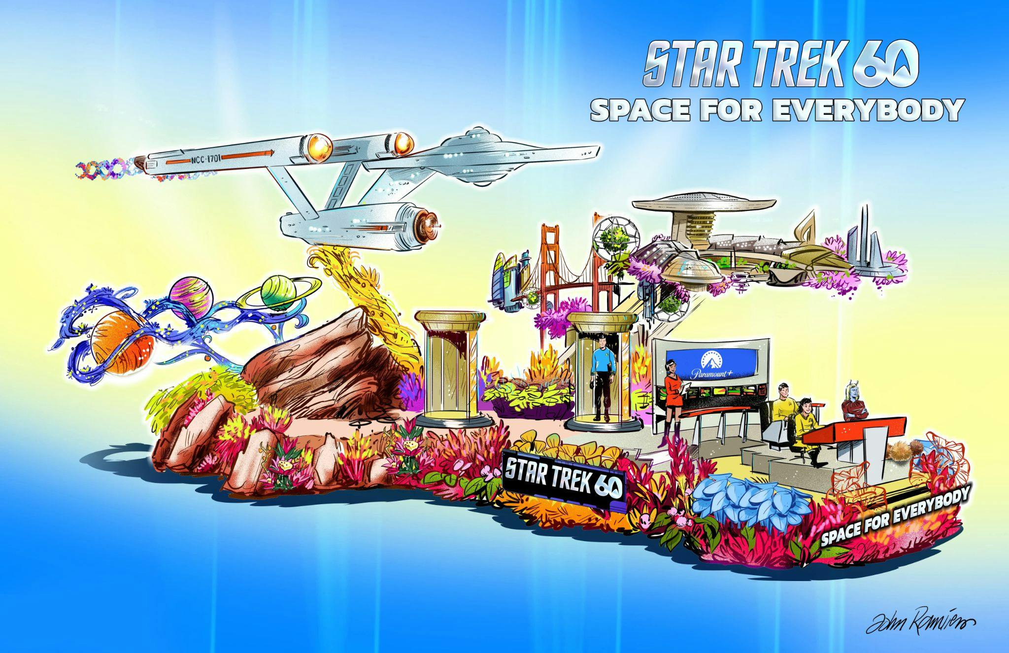 Rendering of the Star Trek 60 customized float for the 2026 Rose Parade