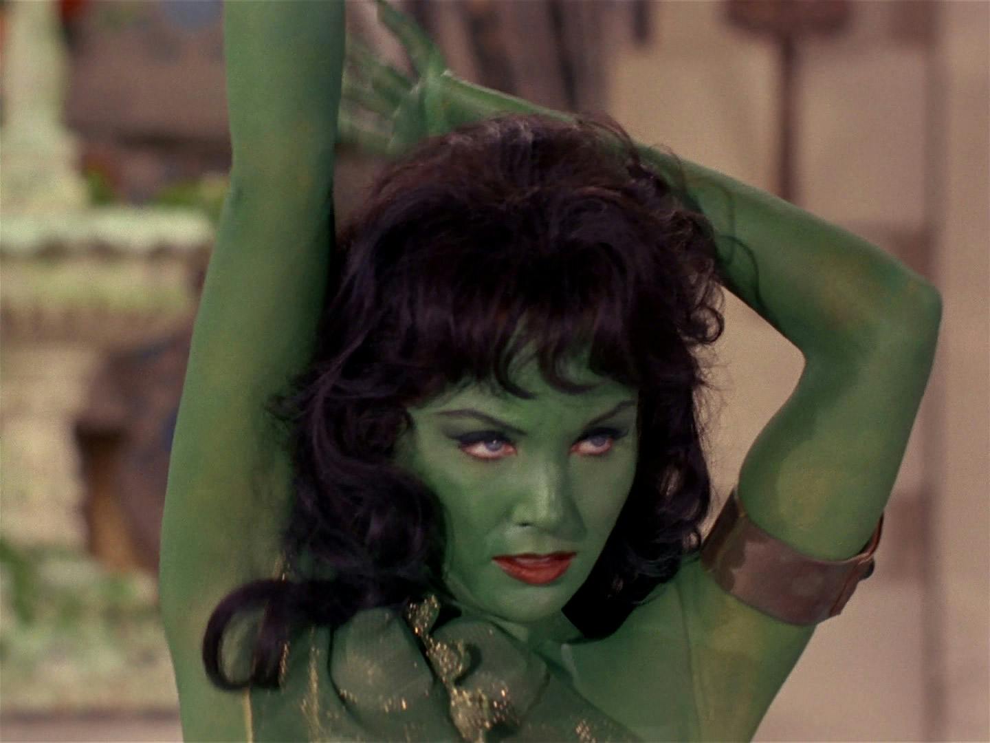 Close-up of a transmission from the Talosians of Vina appearing as an Orion slave girl seductively dancing for Pike in 'The Menagerie, Part II'