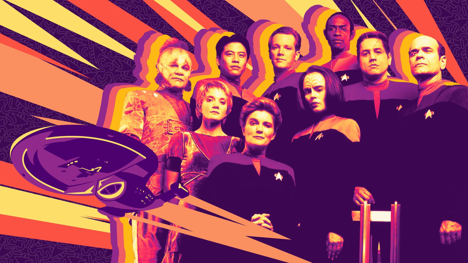 Stylized and filtered variant of the Star Trek: Voyager cast