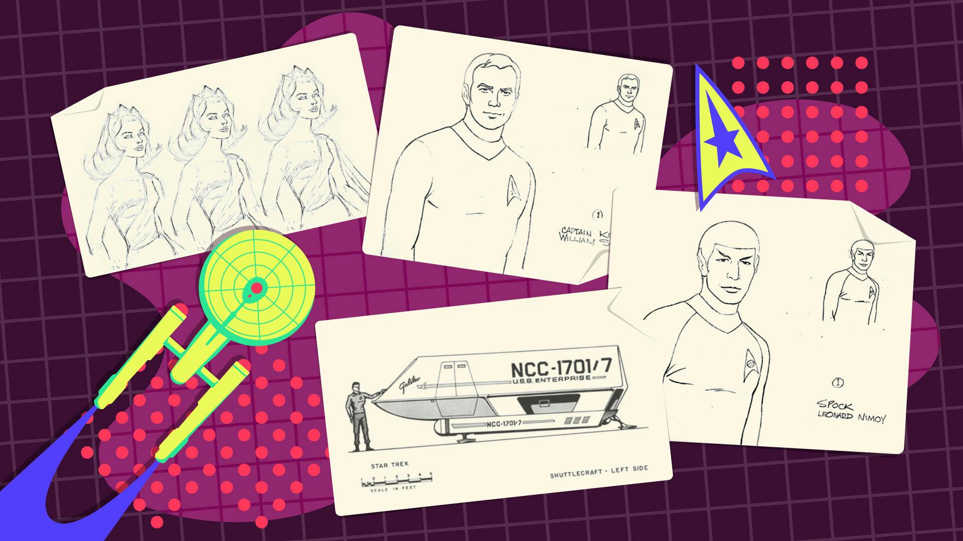Illustrated banner featuring Star Trek: The Animated Series concept art of Kirk, Spock, the Galileo, and Lorelei