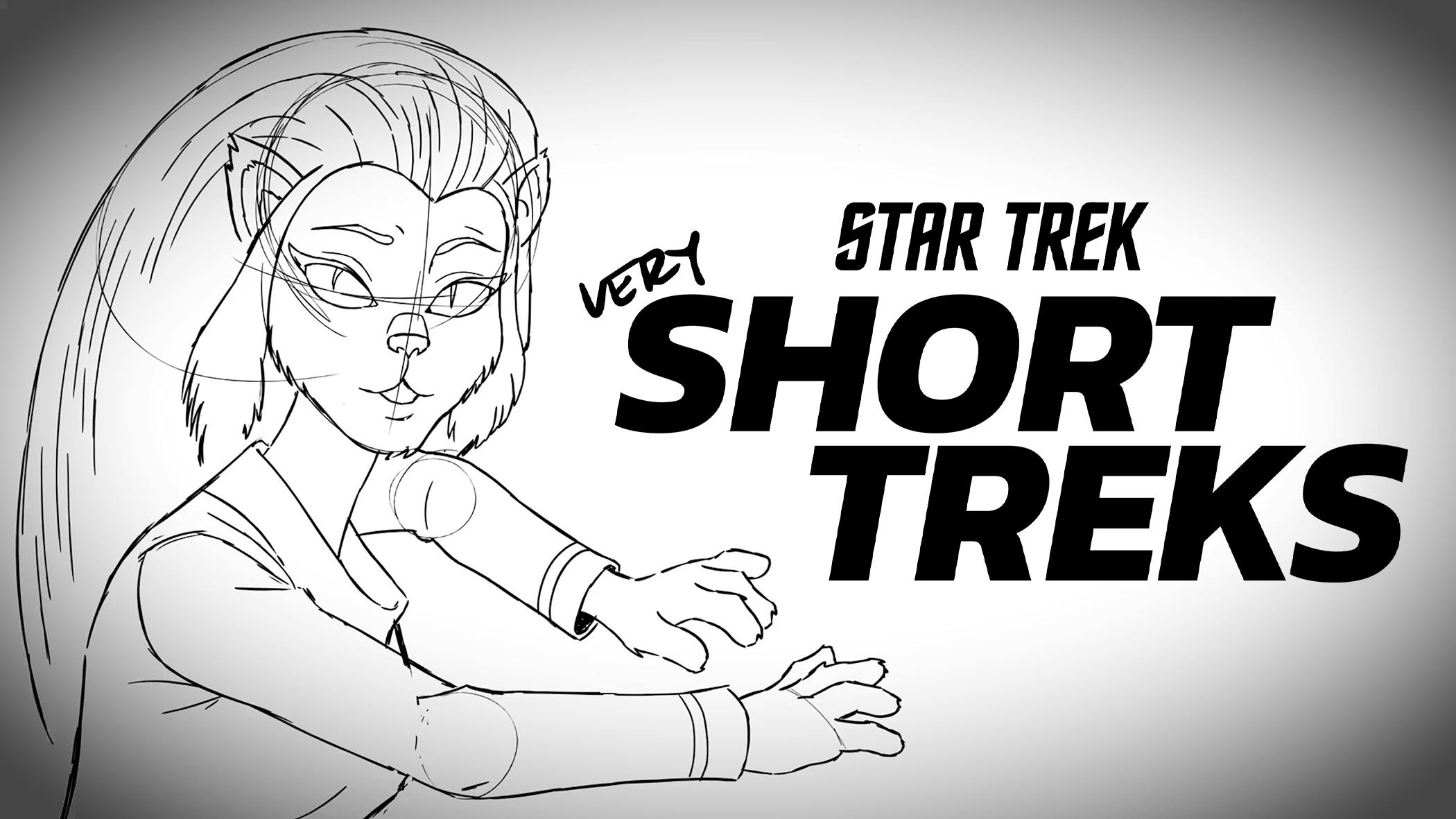 Line art of M'Ress and the logo treatment for Star Trek: very Short Treks