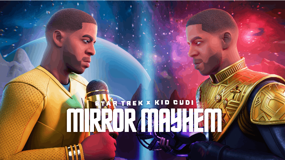 star trek kinopoisk Star Trek x Kid Cudi: Mirror Mayhem logo in between two Fortnite versions of Kid Cudi