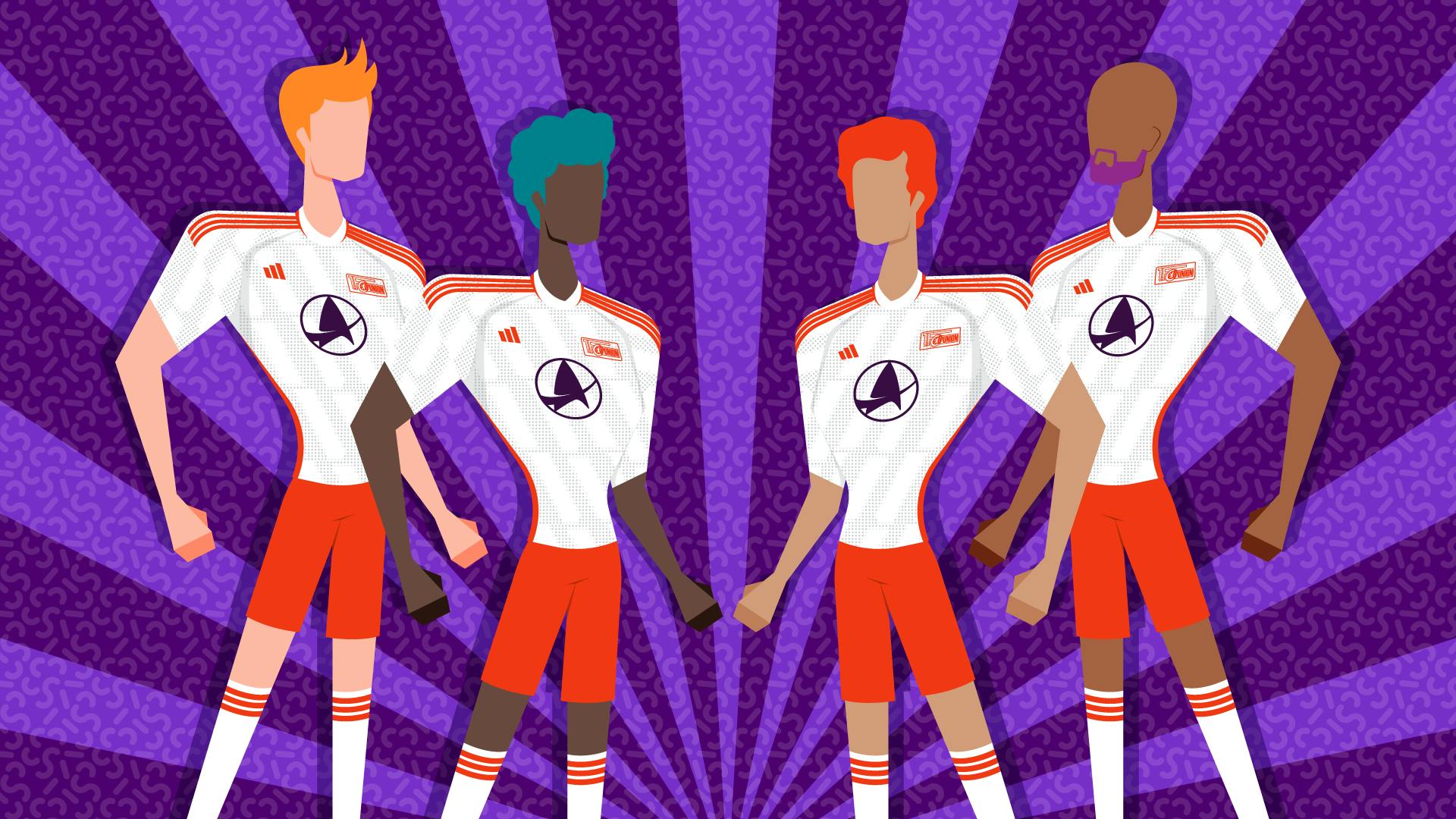 Graphic illustration of Union Berlin players wearing Star Trek: Discovery jerseys