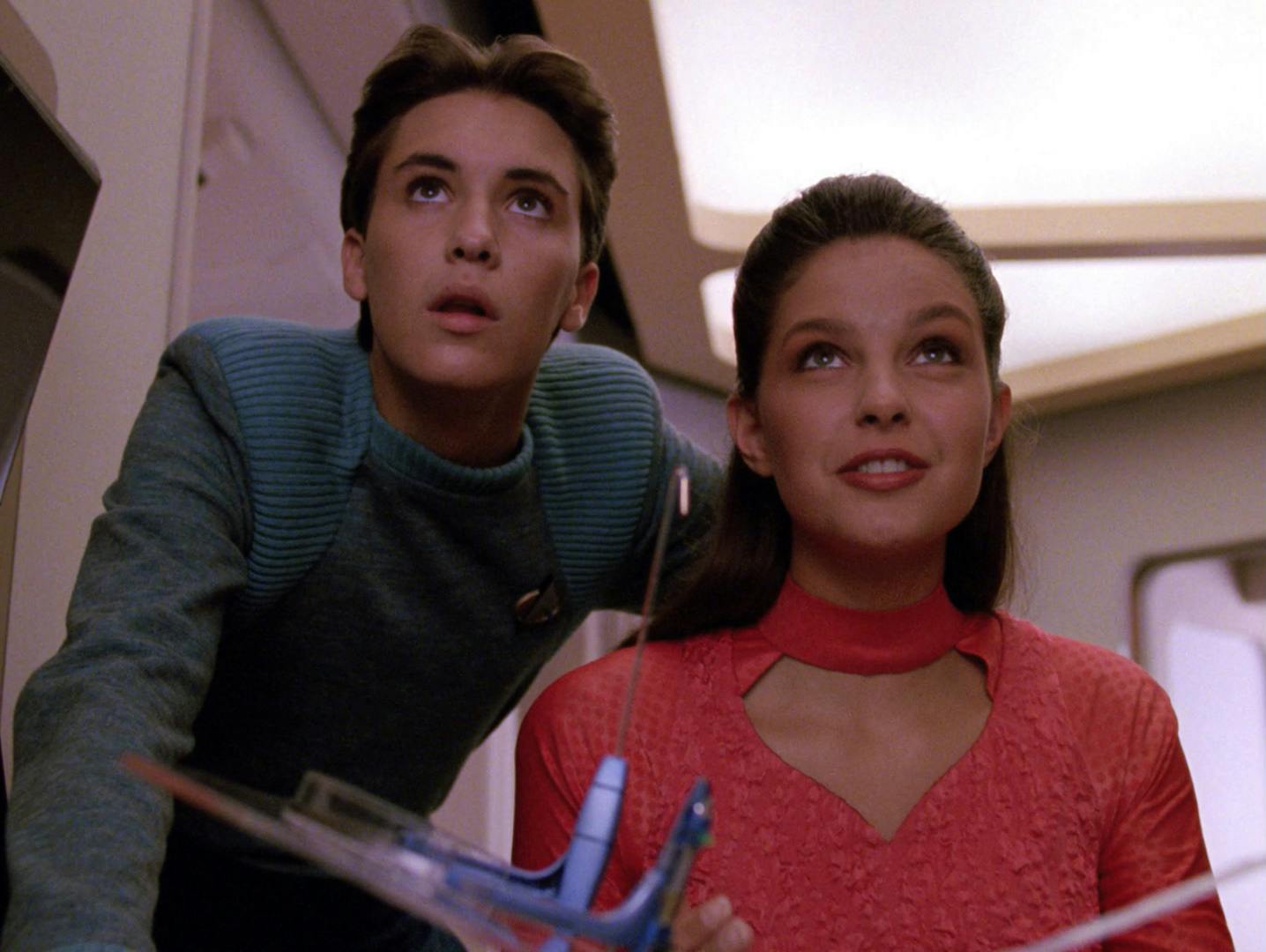 Wesley Crusher and Robin Lefler learn more about the addictive game overtaking the Enterprise in 'The Game'