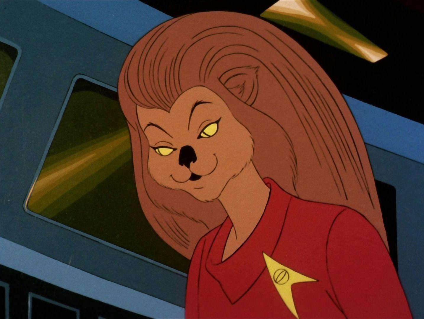 Close-up of the Caitian M'Ress in her first appearance in 'The Survivor'