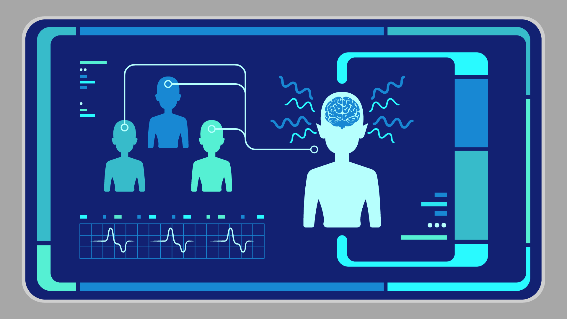 Illustration of a LCARS display with brain scans of the three Betazoids and T'Lyn inspired by 'Empathalogical Fallacies'