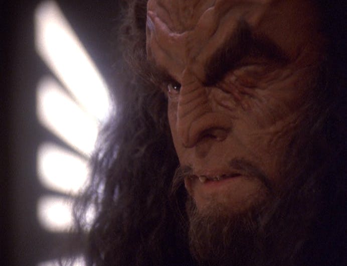 Close-up of Martok in 'Tacking into the Wind'