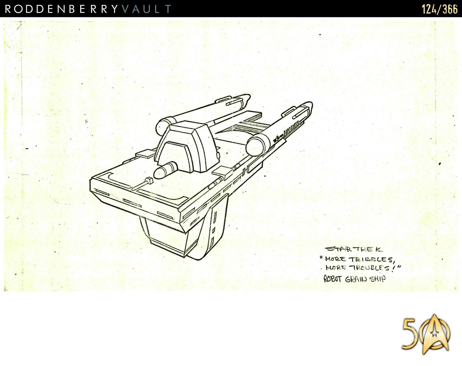 From the Roddenberry 366 Vault - The Animated Series - robot grain ship concept art from 'More Tribbles, More Trouble'