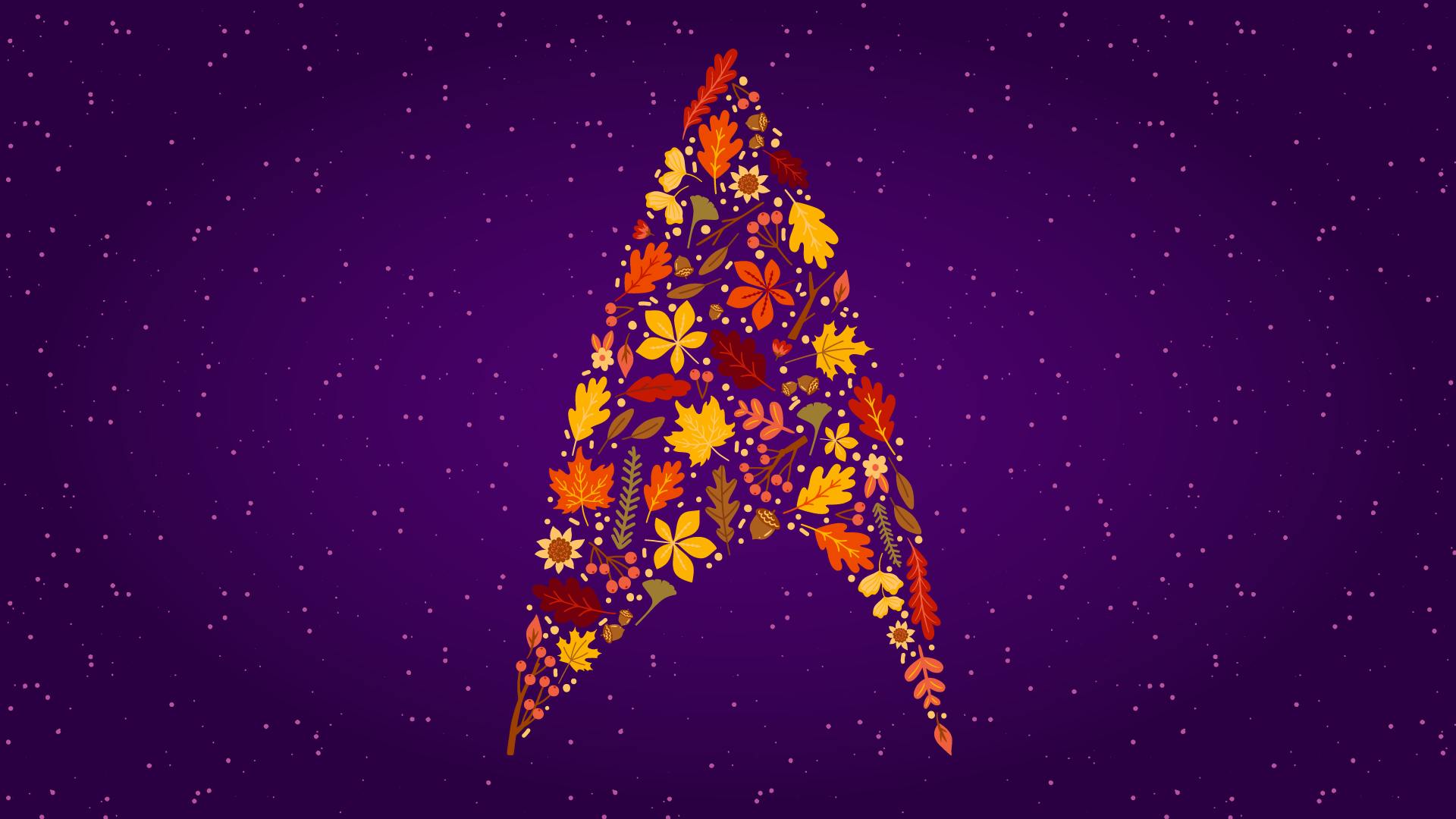 Illustration of the Star Trek Delta filled with autumn leaves