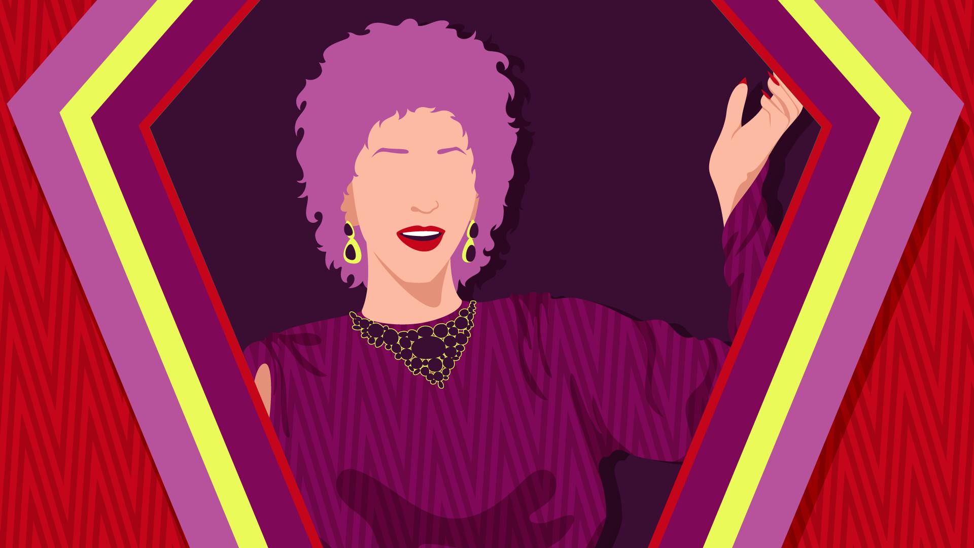 Graphic illustration of Majel Barrett Roddenberry as Lwaxana Troi