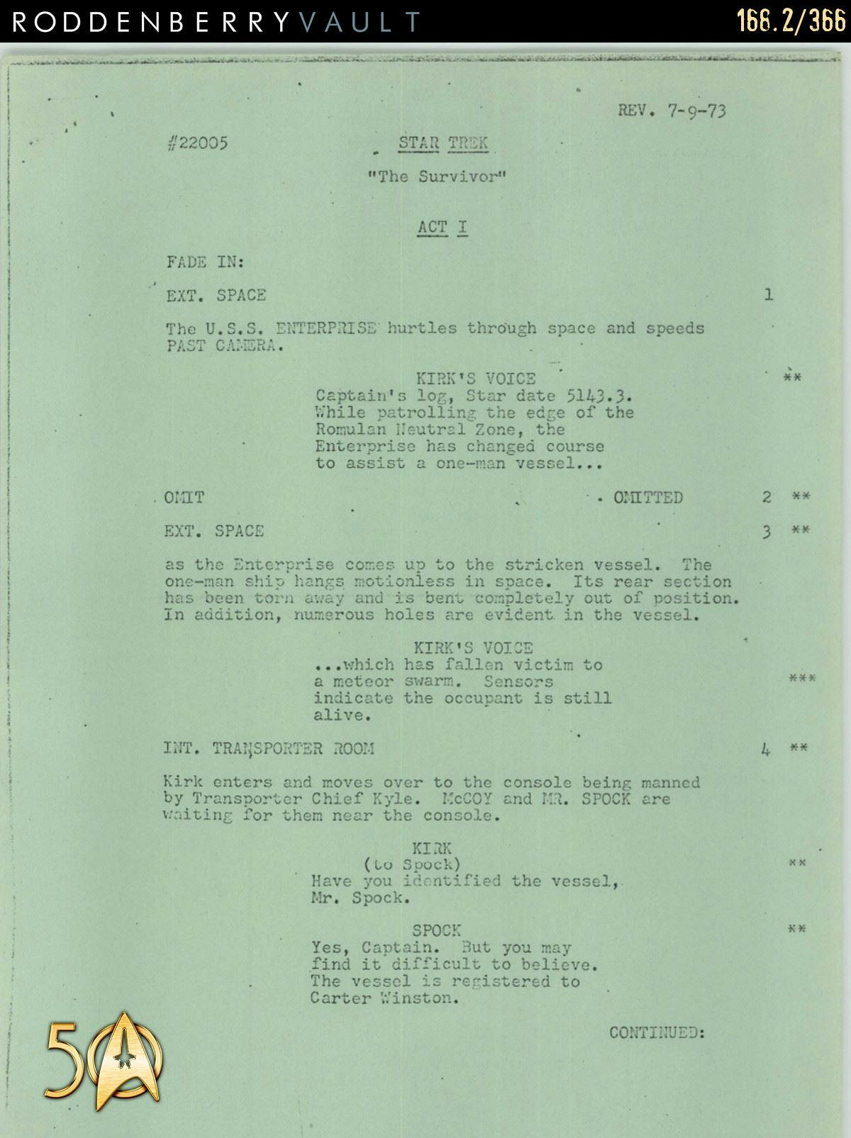 From the Roddenberry 366 Vault - The Animated Series - 'The Survivor' script
