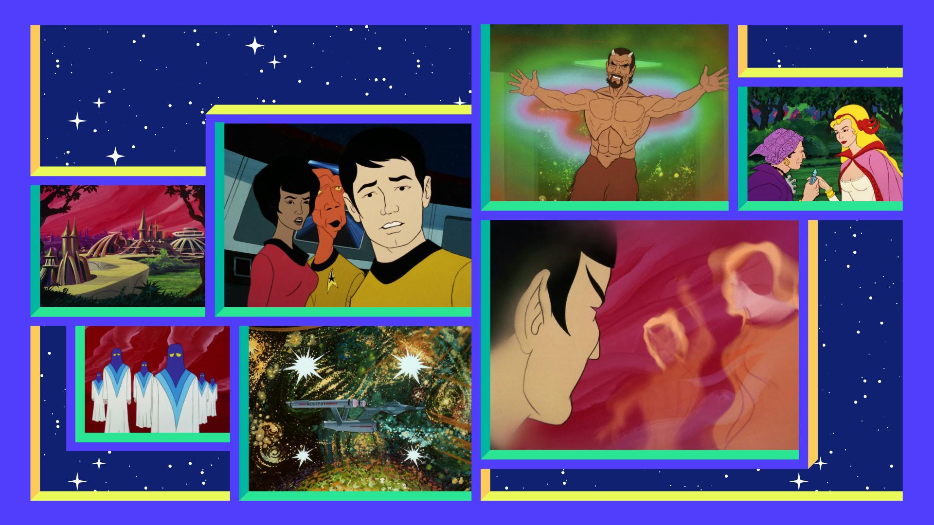 Collage of episodic stills from the Star Trek: The Animated Series episode 'The Magicks of Megas-Tu'