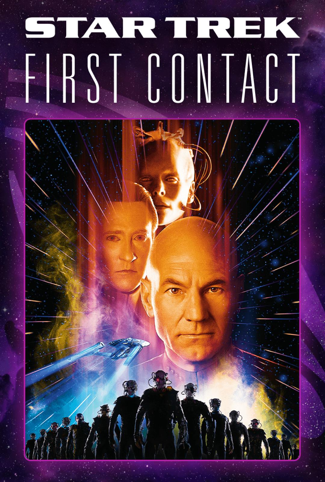 Poster art for Star Trek: First Contact featuring Jean-Luc Picard, Data and the Borg Queen