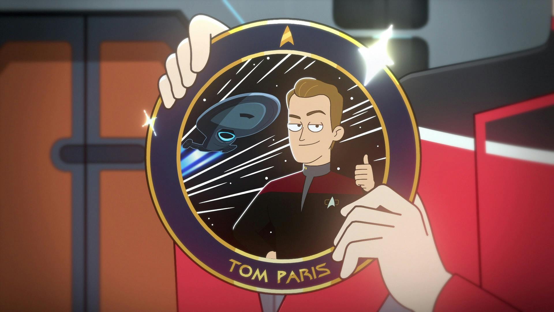 Boimler proudly shows off his Tom Paris collector plate in 'We'll Always Have Tom Paris'