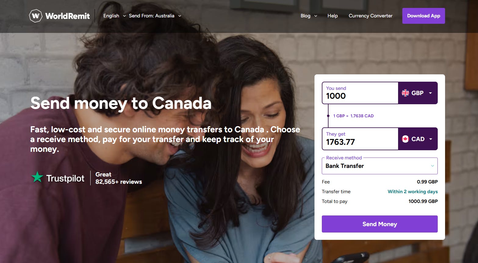 Screenshot of WorldRemit