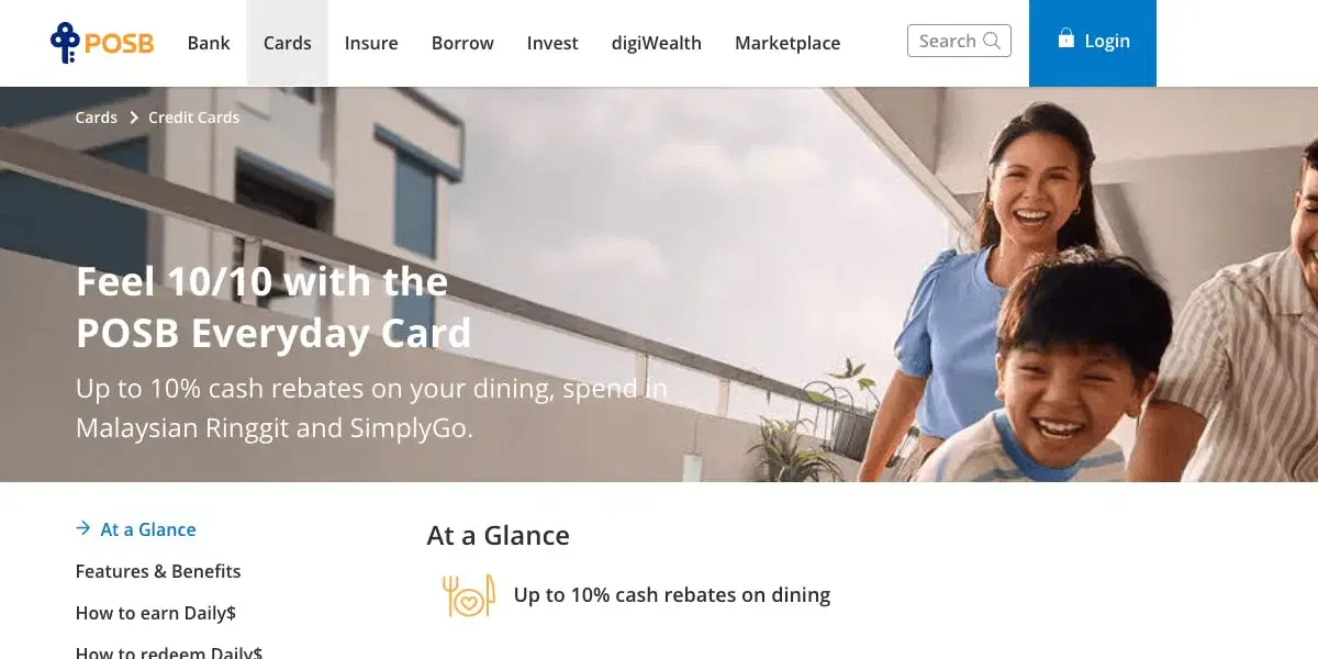 Screenshot of product page for POSB Everyday Card
