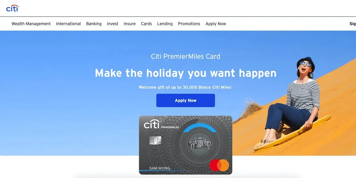 Screenshot of product page for Citi PremierMiles Card