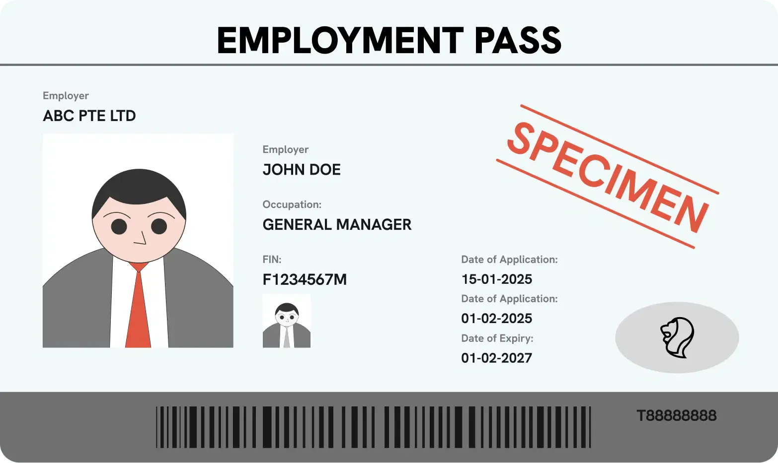 Example of what a Singapore Employment card looks like