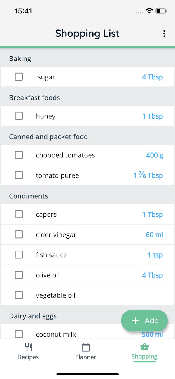 Stashcook shopping list example
