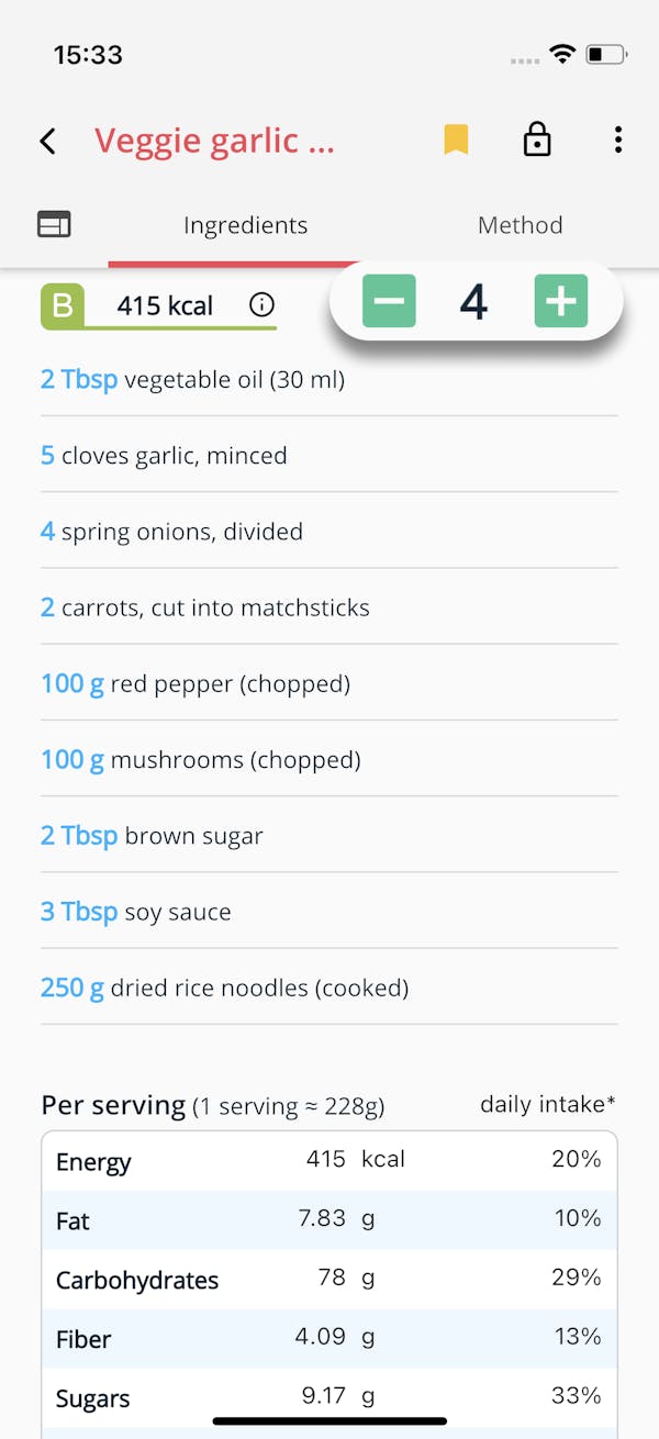 Stashcook Change Serving Sizes screenshot